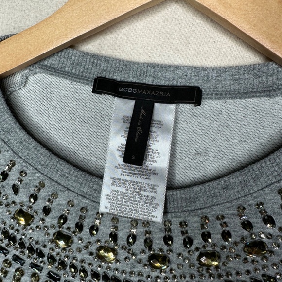 BCBGMaxAzria Heather‎ Grey Bead Embellished Sweatshirt Size S - Picture 3 of 7